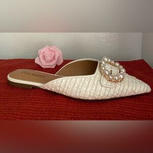 Steve Madden Cream Pearl-Embellished Mules